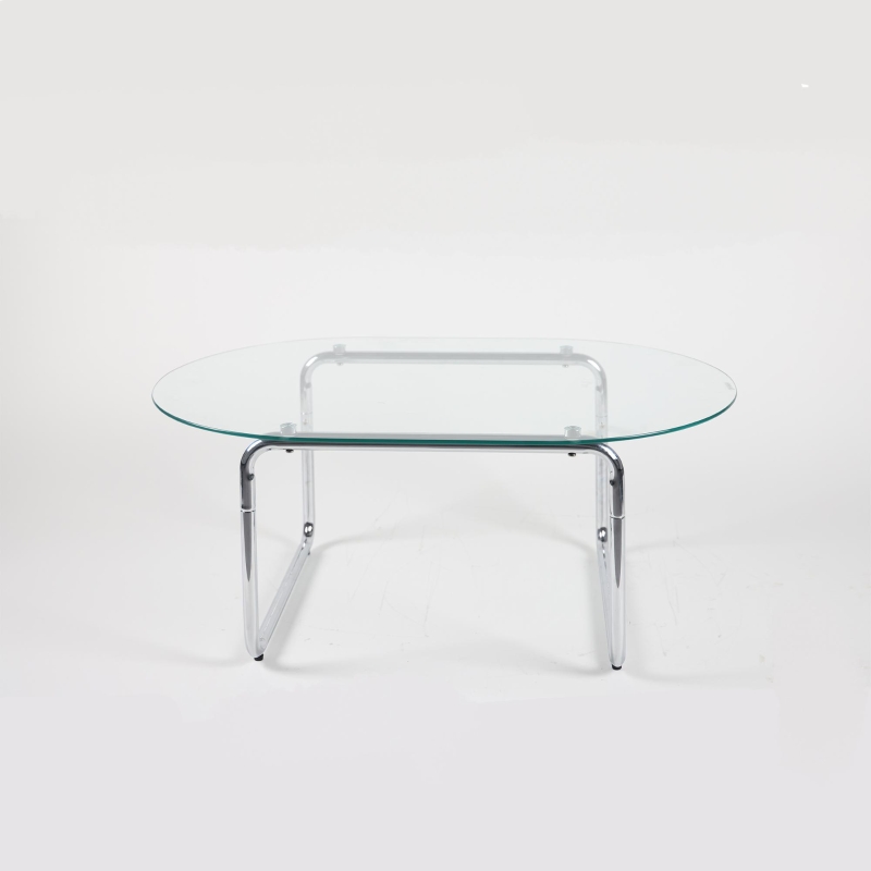 Curved Tempered Glass Coffee Table with Fingerprint-Resistant Top, Minimalist Center Table with Metal Legs, 35.5'' L x 23.5'' W x 15'' H, Transparent