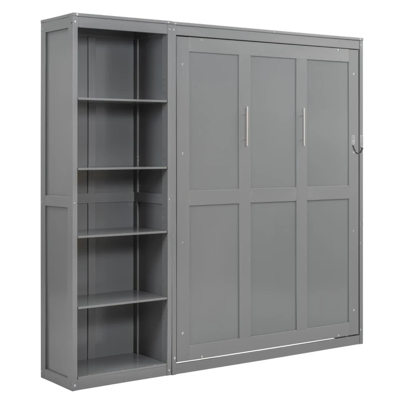 Space-Saving Murphy Bed with 5-layer Folded Cabinet, Solid Murphy Bed Frame with 600 lbs Weight Capacity, 87.5" L x 15.5" W x 83.5" H, Gray