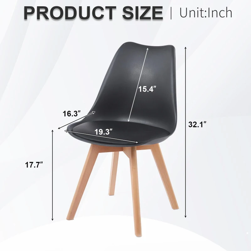 Modern Dining Chairs with Ergonomic High-Density Foam Backrest, Wooden-Legged Side Chairs with PU Leather Upholstery, 19.5L x 16.5W x 32H, Black
