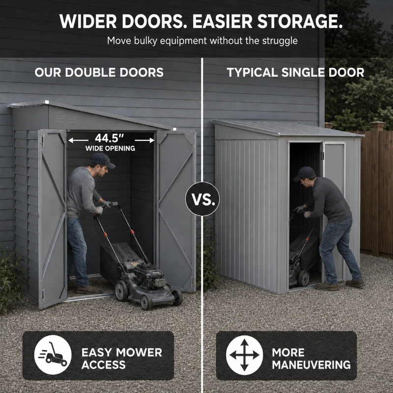 Outsunny 4.6' x 9' Outdoor Storage Shed, Lean to Metal Shed with Foundation Kit, Lockable Doors and Gloves for Patio, Lawn, Gray(m-10)