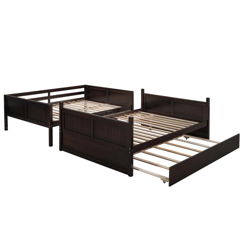 Full-Over-Full Bunk Bed with Pullout Trundle, Space-Saving Bed Frame with 2 Separate Beds, 79.5" L x 57" W x 60" H, Espresso
