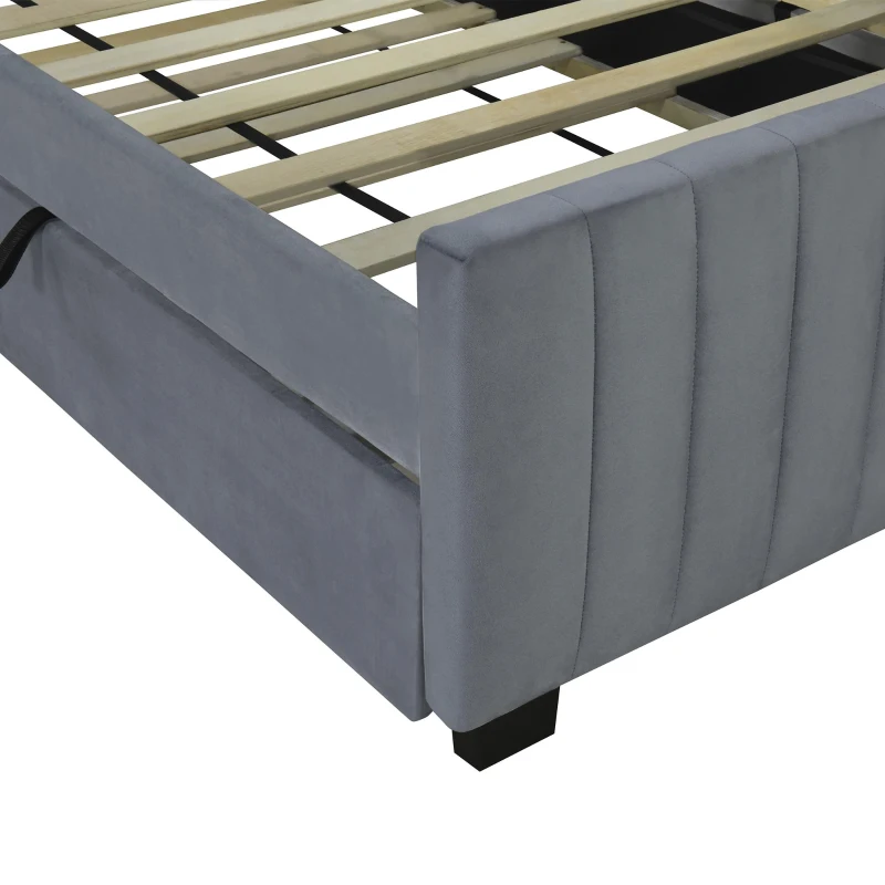 Space-Saving Twin Size Upholstered Platform Bed with Trundle Under Bed, Cozy Bed Frame with Velvet Fabric, 80" L x 41.5" W x 42.5" H, Gray