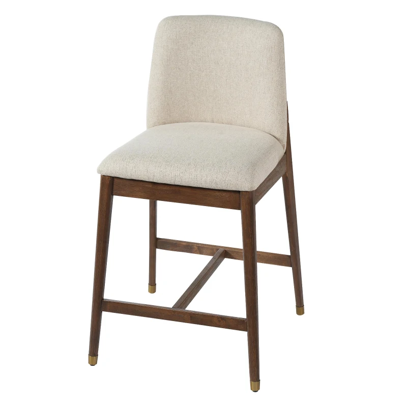 Counter Height Bar Stool Set of 2 with Premium Rubberwood, Modern Bar Chairs with Metal-Tipped Feet, 20'' L x 22.5'' W x 38'' H, Beige+Walnut