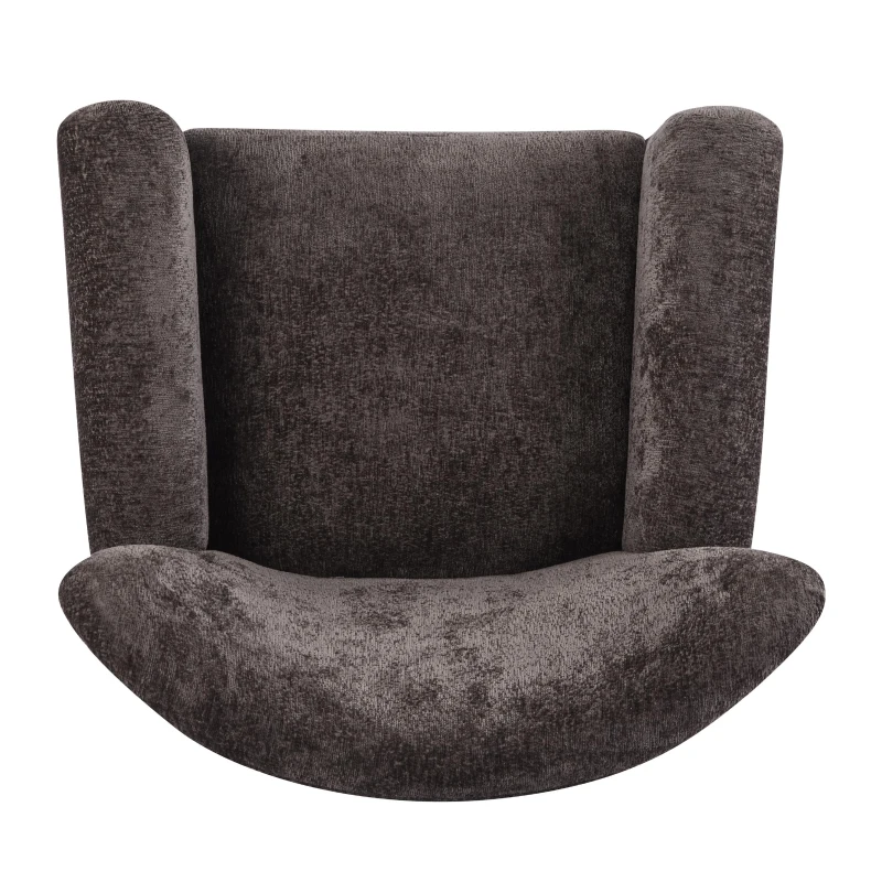 Cozy Wingback Armchair with Premium Fabric Upholstery, Bouclé Accent Chair with Plush Cushioned Seat, 32'' L x 31'' W x 32.5'' H, Dark Brown+Teak