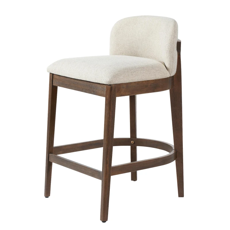 Counter Height Bar Stools with Foam Upholstered Seat, Modern Bar Chairs with Ergonomic Curved Back, 19.5'' L x 21.5'' W x 33'' H, Beige+Walnut