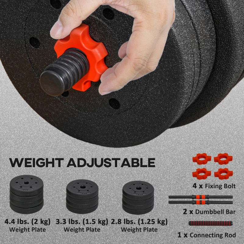 Soozier 44lbs 2-in-1 Adjustable Dumbbells Weight Set, Dumbbell Hand Weights Barbell for Body Fitness, Lifting Training for Home, Office, Gym, Black and Red