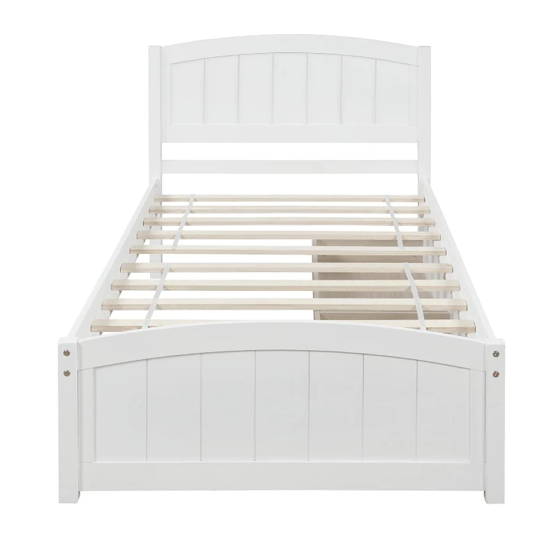 Solid Twin Wood Platform Bed with Strong Pine Legs and Durable Material, Bunk Bed with 2 Drawers Below, 79.5" L x 41.5" W x 37.5" H , White
