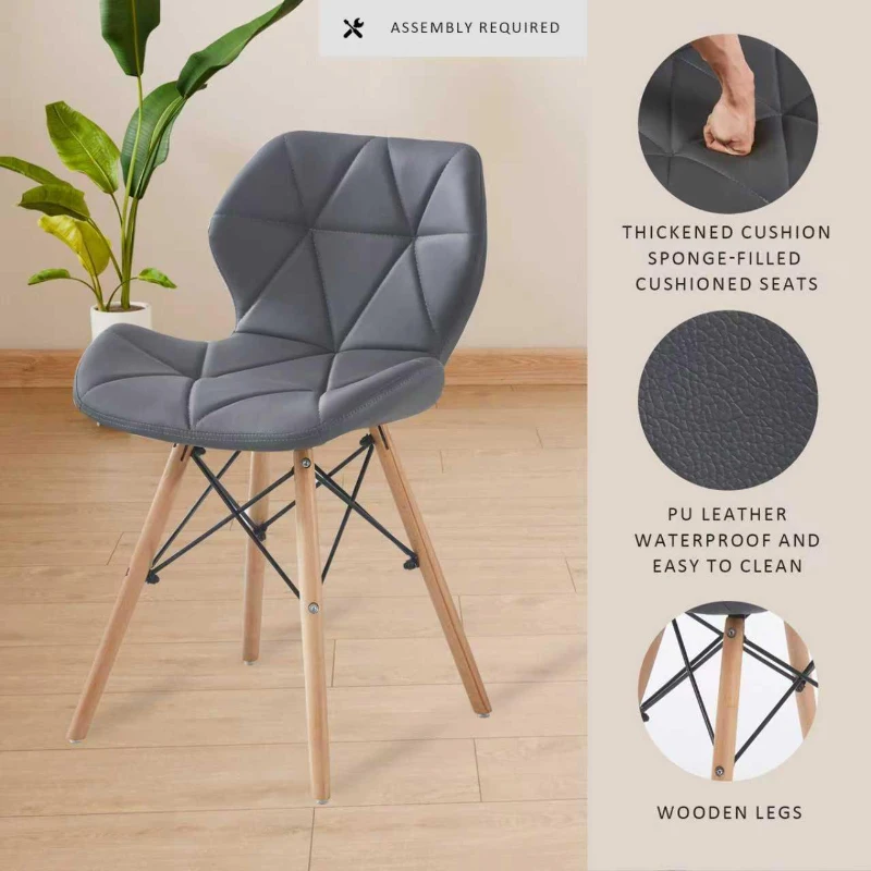 Modern Dining Chair with Backrest and PU Leather Surface, Stain-Resistant Bar Stools with Ergonomic Wood Legs, 18.5'' L x 14.5'' W x 28'' H, Grey