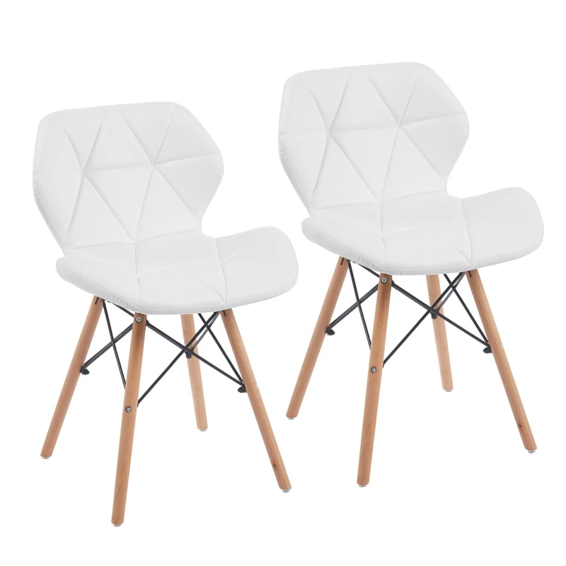 Modern Dining Chair with Backrest and PU Leather Surface, Stain-Resistant Bar Stools with Ergonomic Wood Legs, 18.5'' L x 14.5'' W x 28'' H, White