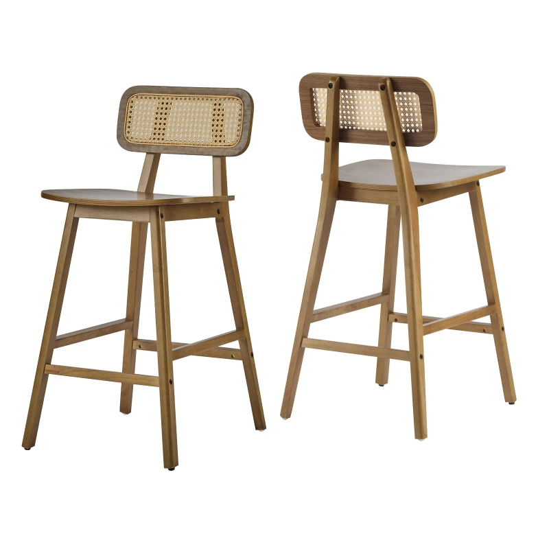 Bari Counter Stools with High-Quality Rubber Wood, Cozy Bar Chairs with Good Breathability and Lumbar Support, 18" L x 20.5" W x 26" H, Walnut