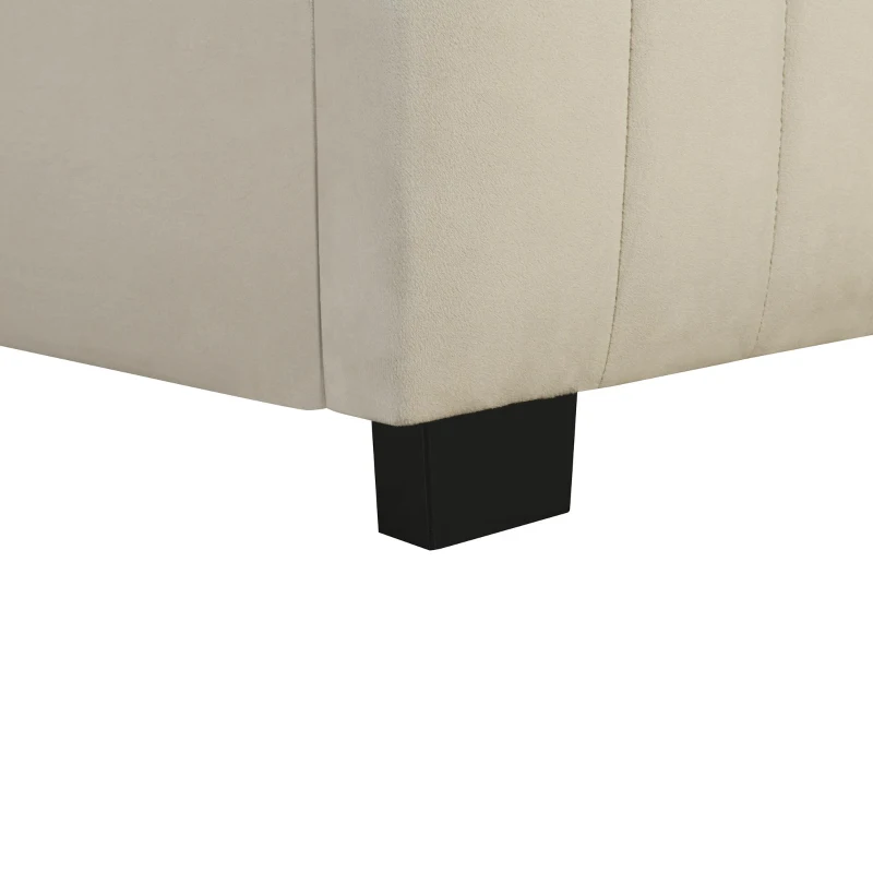 Space-Saving Twin Size Upholstered Platform Bed with Trundle Under Bed, Bed Frame with Velvet Fabric, 80" L x 41.5" W x 42.5" H, Beige