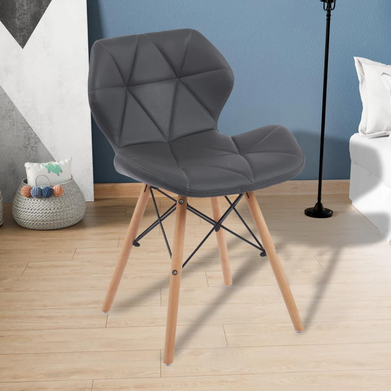 Modern Dining Chair with Backrest and PU Leather Surface, Stain-Resistant Bar Stools with Ergonomic Wood Legs, 18.5'' L x 14.5'' W x 28'' H, Grey