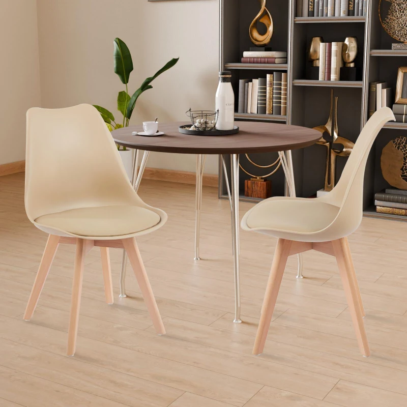 Modern Dining Chairs with Ergonomic High-Density Foam Backrest, Wooden-Legged Side Chairs with PU Leather Upholstery, 19.5L x 16.5W x 32H, khaki