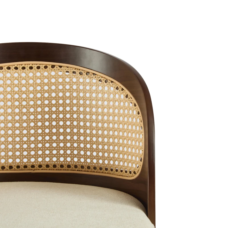 Swivel Bar Chairs with Ergonomic Curved Back, Cozy Stools with Hand‑Woven PE Cane Back, 18" L x 19" W x 35.5" H, Beige+Walnut