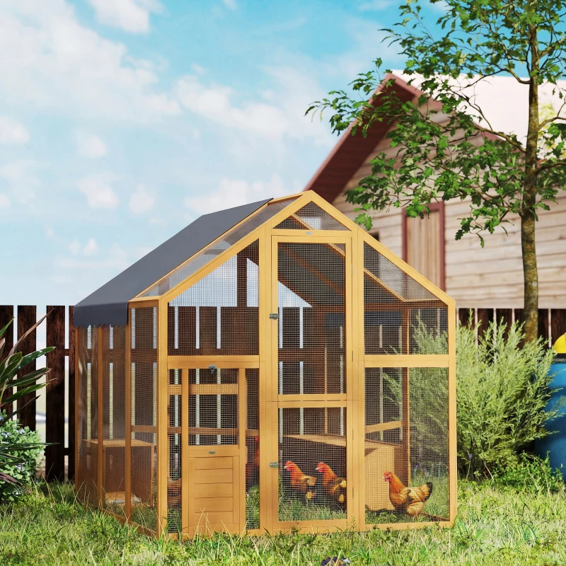 PawHut Large Wooden Chicken Run with Waterproof & Anti-UV Cover, for 6-8 Chickens, for Backyard, Farm, Yellow