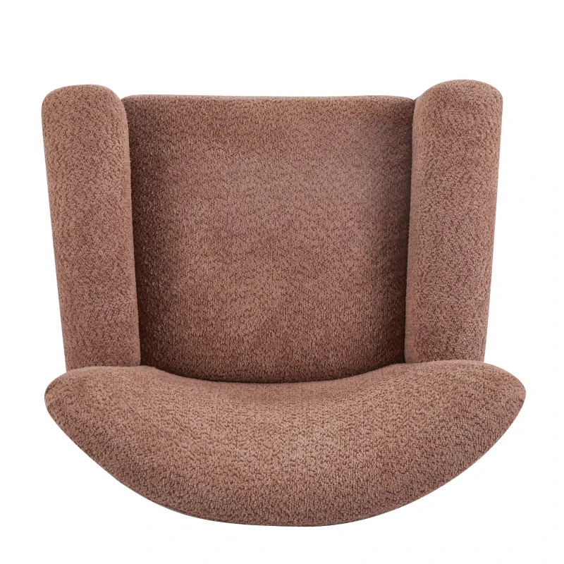Cozy Wingback Armchair with Premium Fabric Upholstery, Bouclé Accent Chair with Plush Cushioned Seat, 32'' L x 31'' W x 32.5'' H, Coral+Teak
