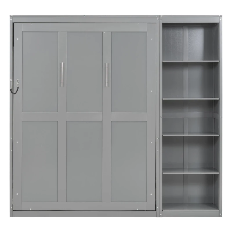 Space-Saving Murphy Bed with 5-layer Folded Cabinet, Solid Murphy Bed Frame with 600 lbs Weight Capacity, 87.5" L x 15.5" W x 83.5" H, Gray