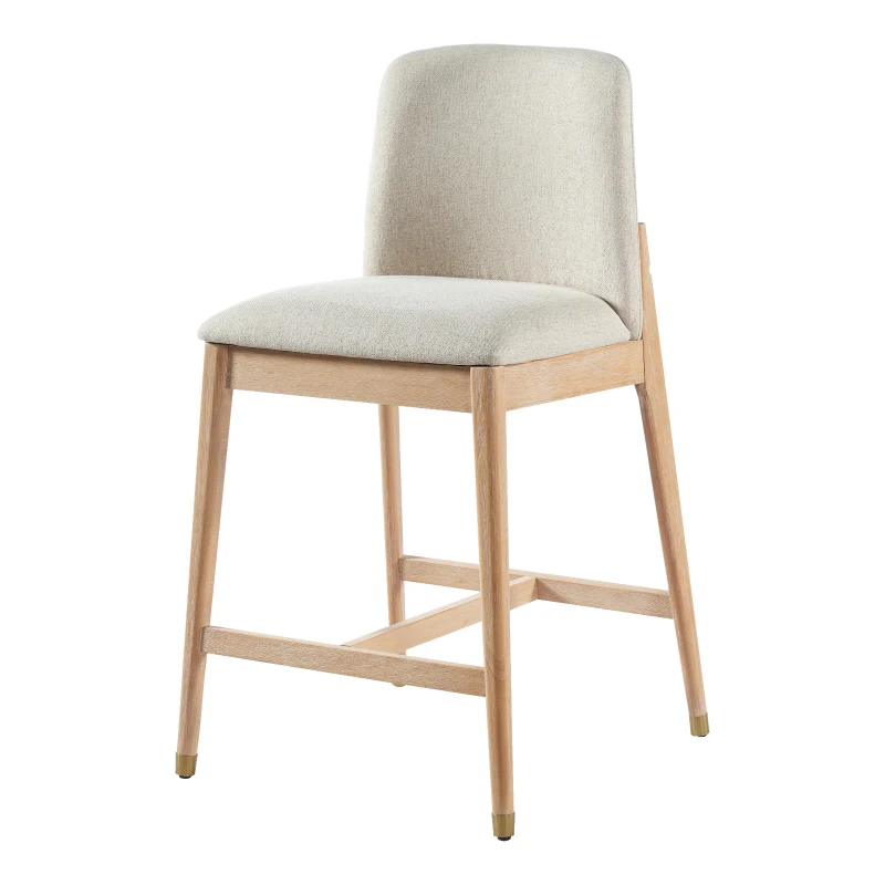 Counter Height Bar Stool Set of 2 with Rubberwood Construction, Modern Bar Chairs with Padded Upholstered Seat, 20'' L x 22.5'' W x 38'' H, Natural