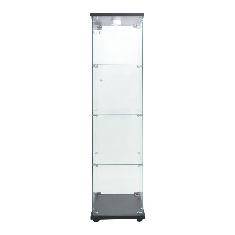 Floor-Standing Curio Bookcase with Tempered Glass Door, LED Glass Display Cabinet with Adjustable Feet, 16.5'' L x 14.5'' W x 64.5'' H, Black