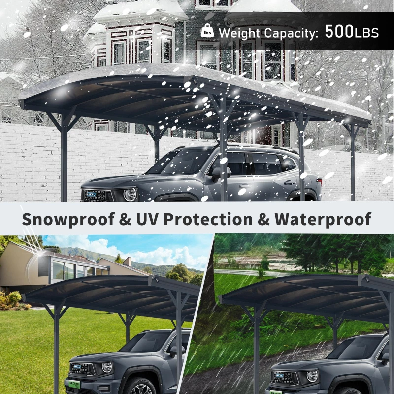 Arched Outdoor Carport with Polycarbonate Waterproof Panels, Covered Driveway Shelter with Durable Frame,118'' L x 227'' W x 86'' H, Gray