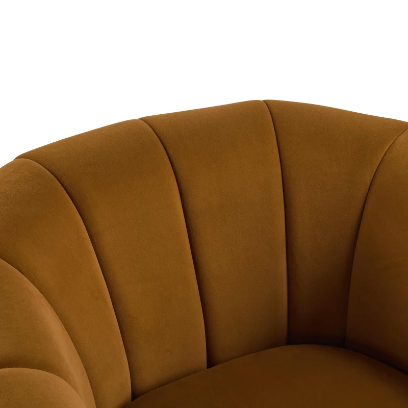 Modern Swivel Club Chair with Boutique-Feel Seat, Semi-Circular Backrest Armchair with Integrated Armrests, 37'' L x 32.5'' W x 26.5'' H, Black+Caramel