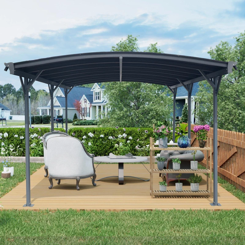 Arched Outdoor Carport with Polycarbonate Waterproof Panels, Covered Driveway Shelter with Durable Frame,118'' L x 227'' W x 86'' H, Gray