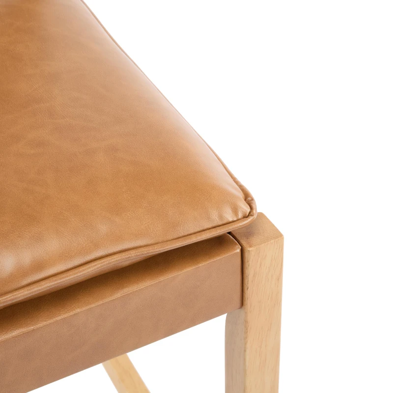 Modern Bar Stools with Hand‑Woven PU Back, Strap-Back Bar Chairs with Padded PU Seat, 18'' L x 21.5'' W x 40.5'' H, Brown+Natural