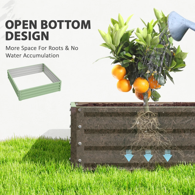 Outsunny 4' x 4' x 1' Raised Garden Bed Galvanized Steel Planter Box for Vegetables, Flowers, Herbs, Light Green