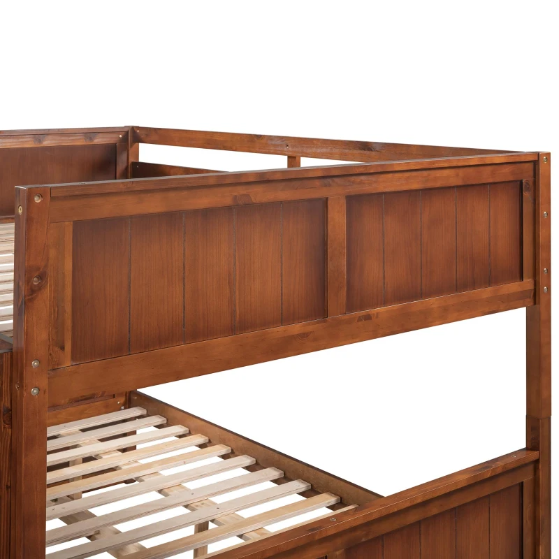 Full-Over-Full Bunk Bed with Pullout Trundle, Space-Saving Bed Frame with 2 Separate Beds, 79.5" L x 57" W x 60" H, Walnut