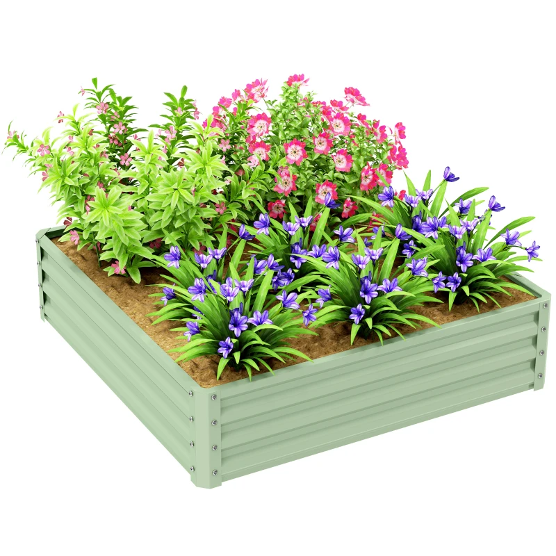 Outsunny 4' x 4' x 1' Raised Garden Bed Galvanized Steel Planter Box for Vegetables, Flowers, Herbs, Light Green