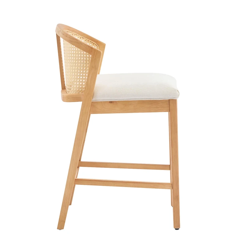 Cozy Counter Stools with Padded Upholstered Seat, Rubberwood Bar Chairs with Reinforced Footrest, 20" L x 22.5" W x 36" H, Beige+Natural