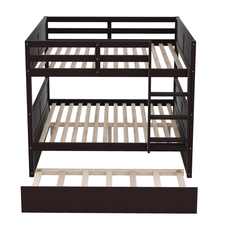 Full-Over-Full Bunk Bed with Pullout Trundle, Space-Saving Bed Frame with 2 Separate Beds, 79.5" L x 57" W x 60" H, Espresso