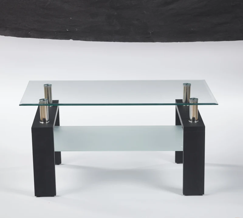 Modern 2-Tier Glass Coffee Table with Double-Layer Clear Top, Space-Saving Center Table with Sturdy Supporting Legs, 34.5'' L x 19'' W x 16.5'' H, Black