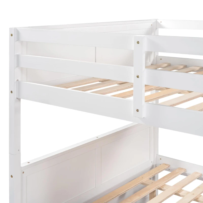 Full-Over-Full Bunk Bed with Pullout Trundle, Space-Saving Bed Frame with 2 Separate Beds, 79.5" L x 57" W x 60" H, White