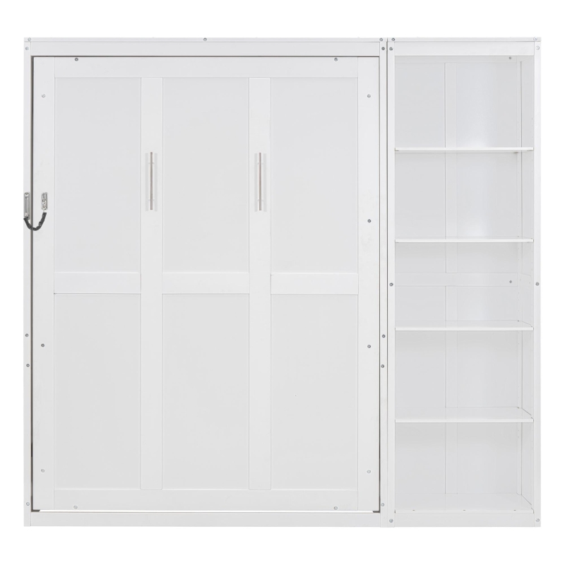 Space-Saving Murphy Bed with 5-layer Folded Cabinet, Solid Murphy Bed Frame with 600 lbs Weight Capacity, 87.5" L x 15.5" W x 83.5" H, White
