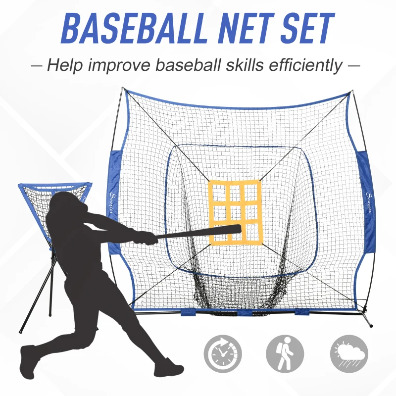 Soozier Baseball Practice Net Set with 7.5x7ft Catcher Net, Ball Caddy and Batting Tee, Portable Pitching Net with Carry Bag for Hitting, Pitching, Batting, Catching, Blue