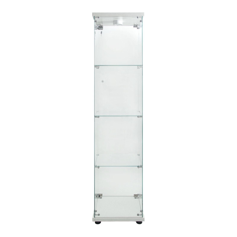 Floor-Standing Curio Bookcase with Tempered Glass Door, LED Glass Display Cabinet with Adjustable Feet, 16.5'' L x 14.5'' W x 64.5'' H, White