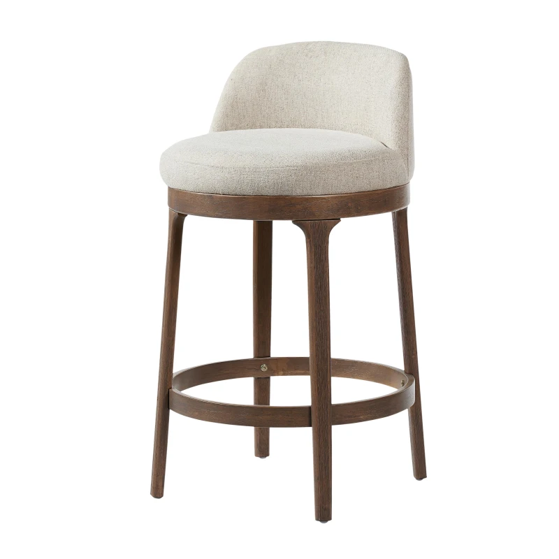 Counter Height Bar Stools with Rubber Wood Frame, Modern Bar Chairs with Upholstered Ergonomic Seat, 18.5'' L x 18.5'' W x 33'' H, Beige+Walnut