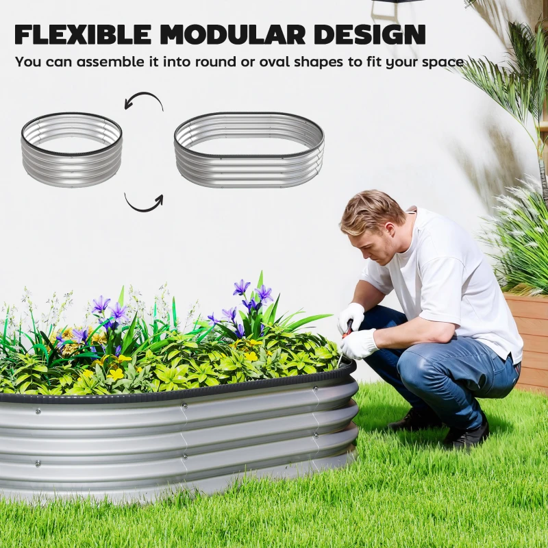 Outsunny Galvanized Raised Garden Bed, 4 x 3 x 1 ft Modular Metal Garden Beds with Rubber Strip Edging, Silver