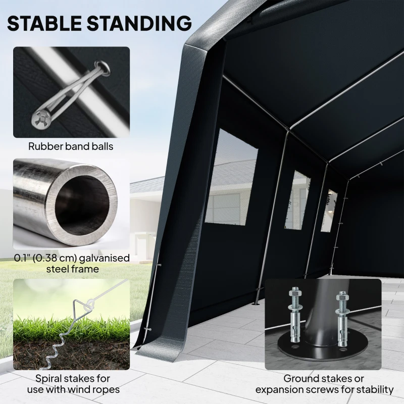 Outsunny 20 x 13 ft Carport, Portable Garage with Roll-Up Door and Windows, PE Canopy, Steel Frame, Dark Grey