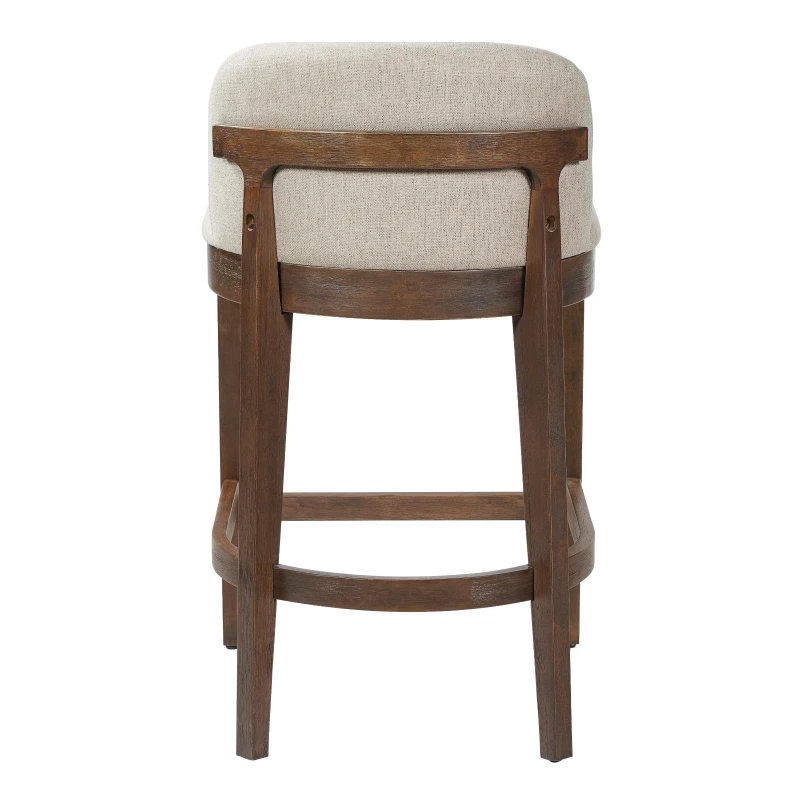 Counter Height Bar Stools with Foam Upholstered Seat, Modern Bar Chairs with Ergonomic Curved Back, 19.5'' L x 21.5'' W x 33'' H, Beige+Walnut