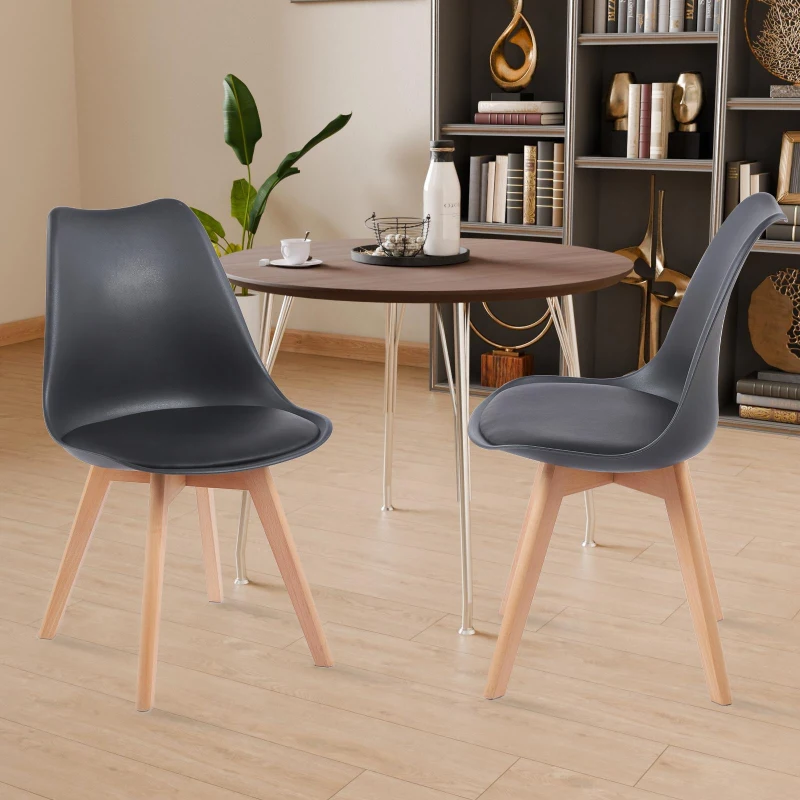 Modern Dining Chairs with Ergonomic High-Density Foam Backrest, Wooden-Legged Side Chairs with PU Leather Upholstery, 19.5L x 16.5W x 32H, Black