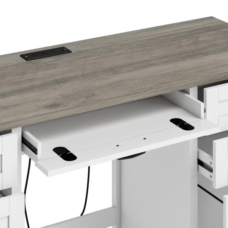 HOMCOM Computer Desk with Drawers Office Desk with 7 Drawers Charging Station Study Table 57" Brown White