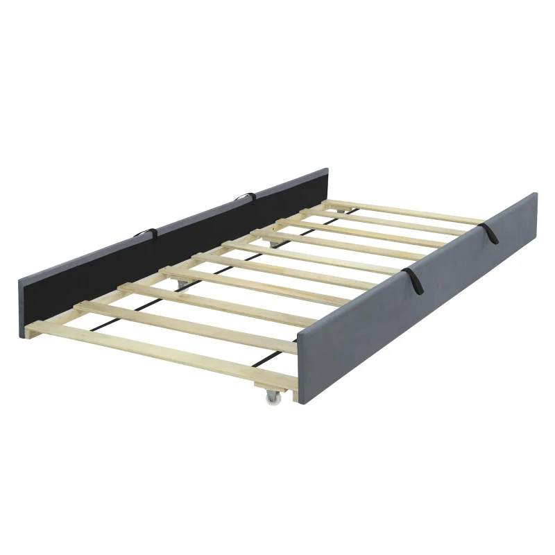 Space-Saving Twin Size Upholstered Platform Bed with Trundle Under Bed, Cozy Bed Frame with Velvet Fabric, 80" L x 41.5" W x 42.5" H, Gray