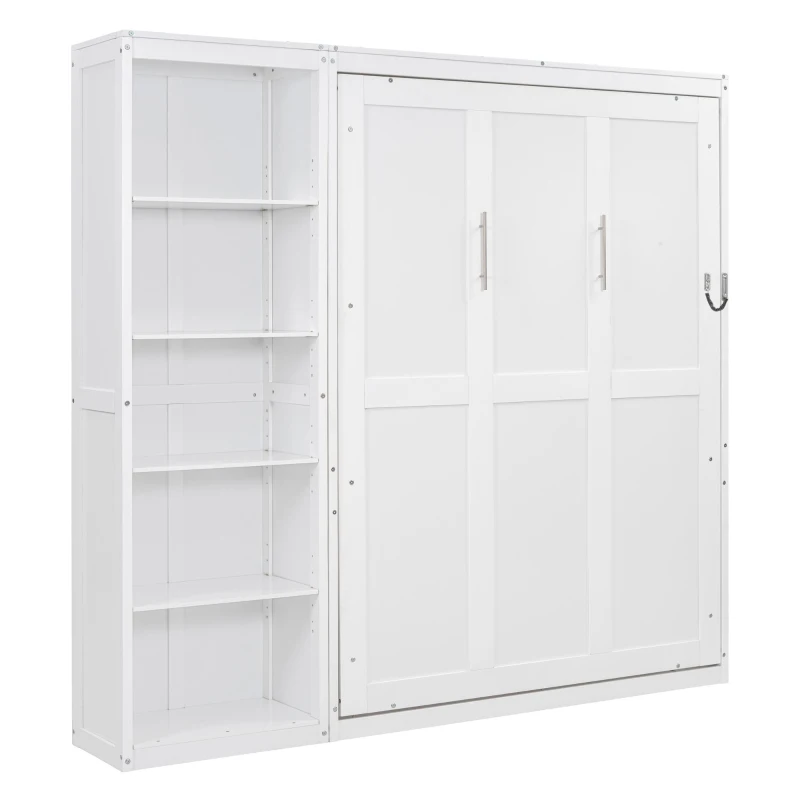 Space-Saving Murphy Bed with 5-layer Folded Cabinet, Solid Murphy Bed Frame with 600 lbs Weight Capacity, 87.5" L x 15.5" W x 83.5" H, White