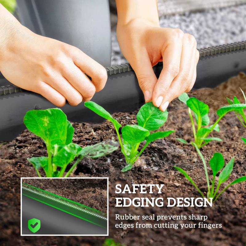 Outsunny 4.9 x 2 x 1ft Galvanized Raised Garden Bed Kit, Metal Planter Box with Safety Edging, Dark Grey