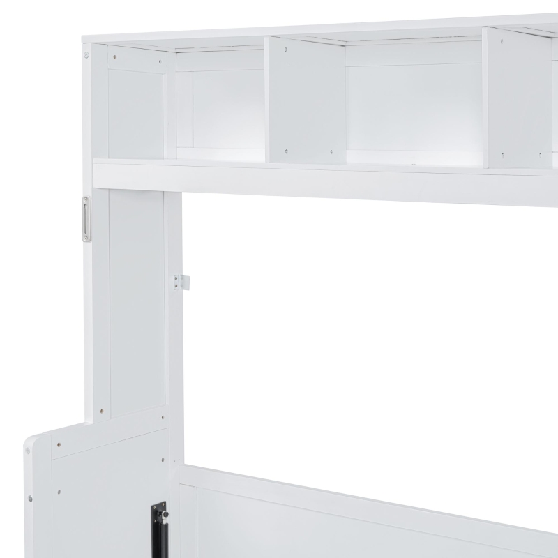 Space-Saving Full Size Murphy Wall Bed with Integrated Shelf, Customizable Bed Frame with Closet and 2 Drawers, 107.5" L x 58" W x 72" H, White