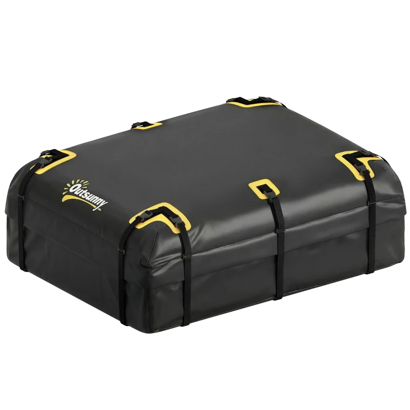 Outsunny Rooftop Cargo Carrier, 21 Cubic Feet Waterproof Soft-Shell Car Roof Storage Bag with Door Hooks, Anti-Slip Mat