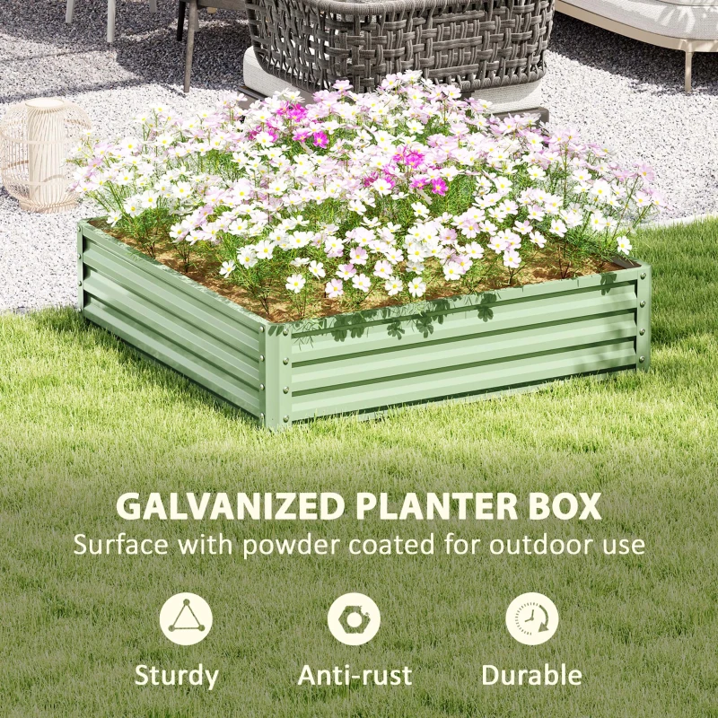Outsunny 4' x 4' x 1' Raised Garden Bed Galvanized Steel Planter Box for Vegetables, Flowers, Herbs, Light Green