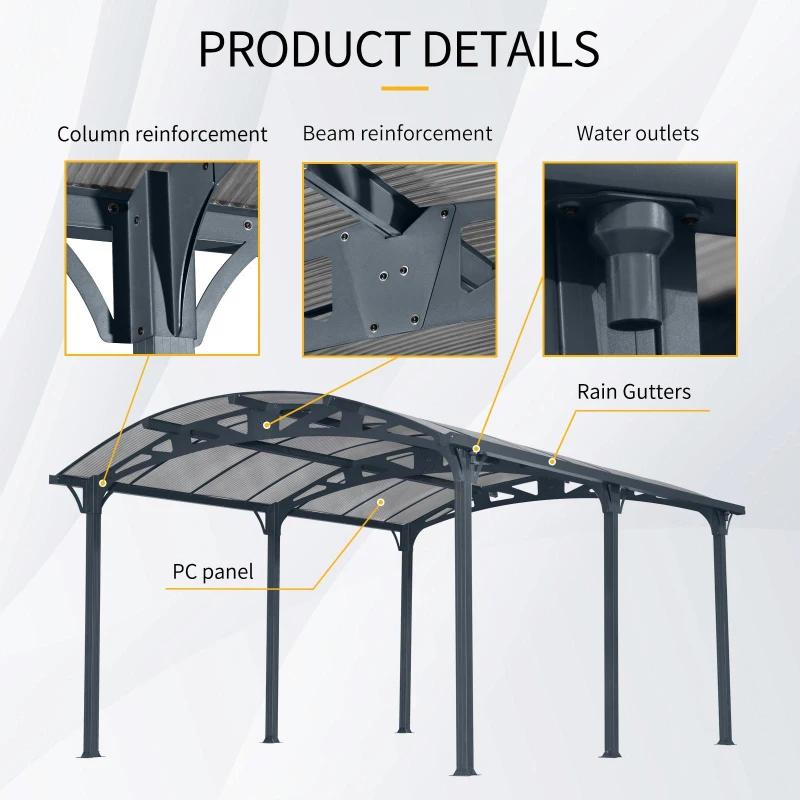 Outdoor Arch Carport with Galvanized Steel Connectors, Covered Driveway Shelter with Ground Anchor Kit, 139'' L x 190'' W x 99'' H, Gray